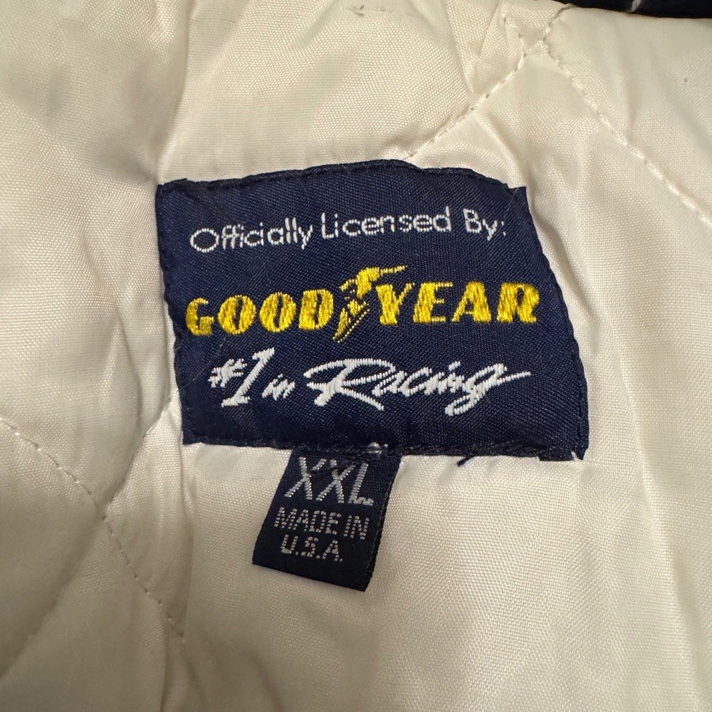 Vintage 90s Goodyear Racing Bomber Jacket Navy White XXL Made in USA - Picture 4 of 8